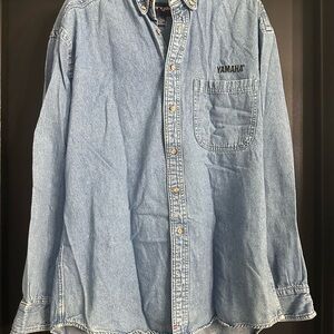 Vintage Yamaha Men's Blue Casual Button Down Shirt Sz Lrg